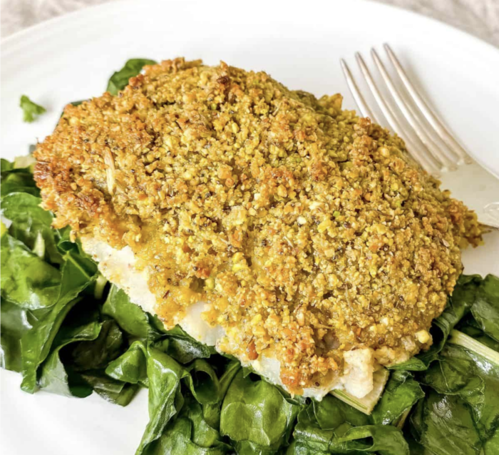 Pistachio and herbs crusted mahi mahi