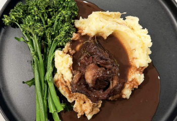 Red Wine Braised Short Ribs with Mashed Potatoes and Broccolini