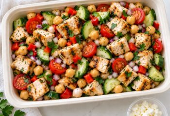 Mediterranean Chickpea Salad with Grilled Chicken
